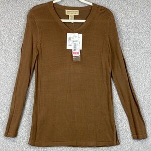 Jones New York country tunic sweater S mocha brown minimalist preppy chic